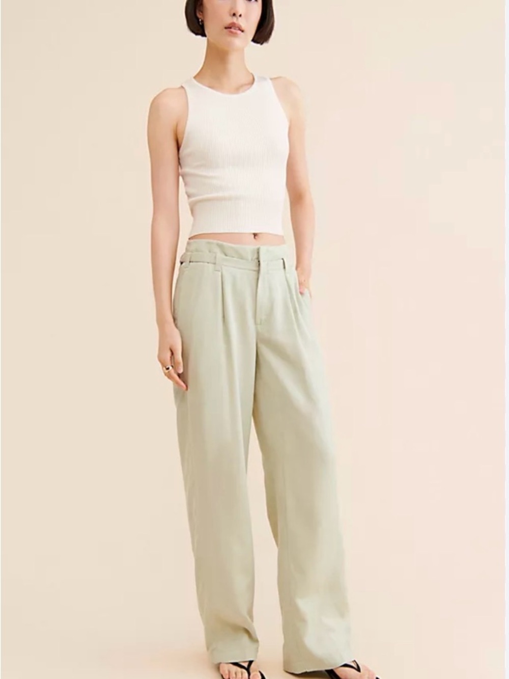 Free People Falling Out Trousers Sage Green Wide Leg Pants High Rise Size 8